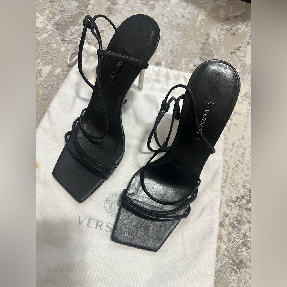 Versace Elegant Black Strappy Heels
